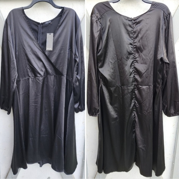 NWT Nasty Gal Collection Black Satin Midi Dress Curvy Plus Size 22 or XXL 2X - Picture 3 of 8